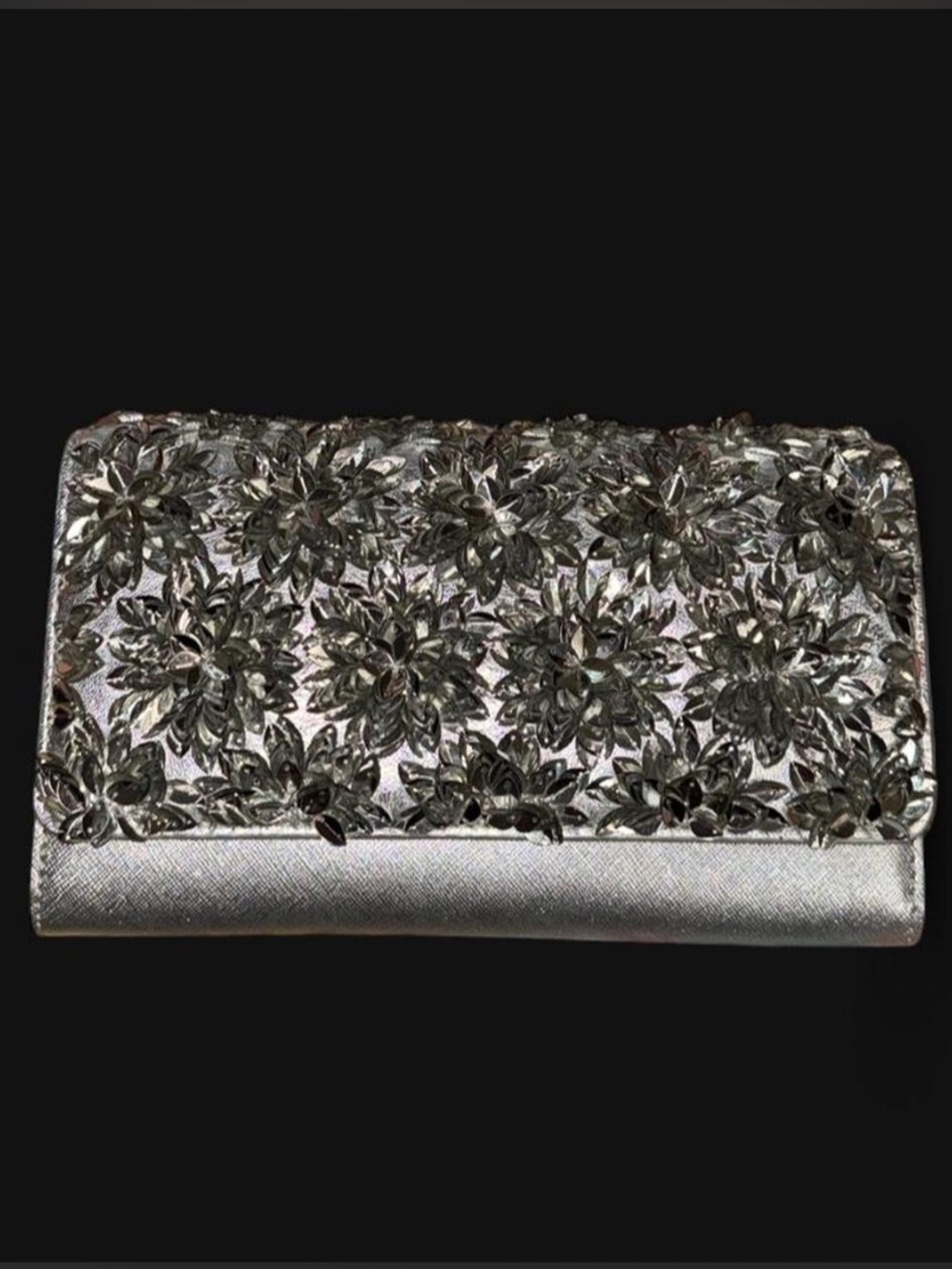 NWT MICHAEL KORS Embellished Silver Floral Evening Clutch